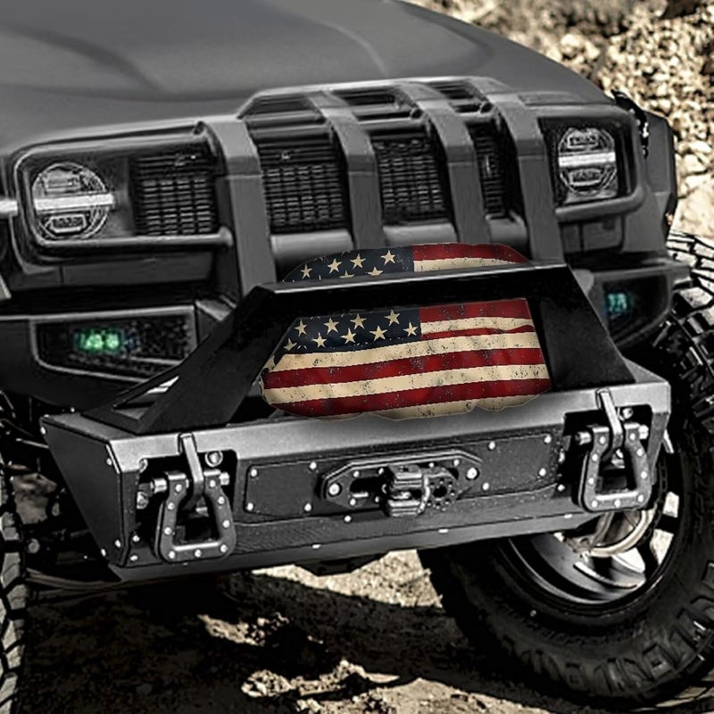 Mintulipy American Flag Universal Winch Cover - Dust Resistant Winches Cover 23x11 x 11 inch - Fits Most Electric Winches - Image 3